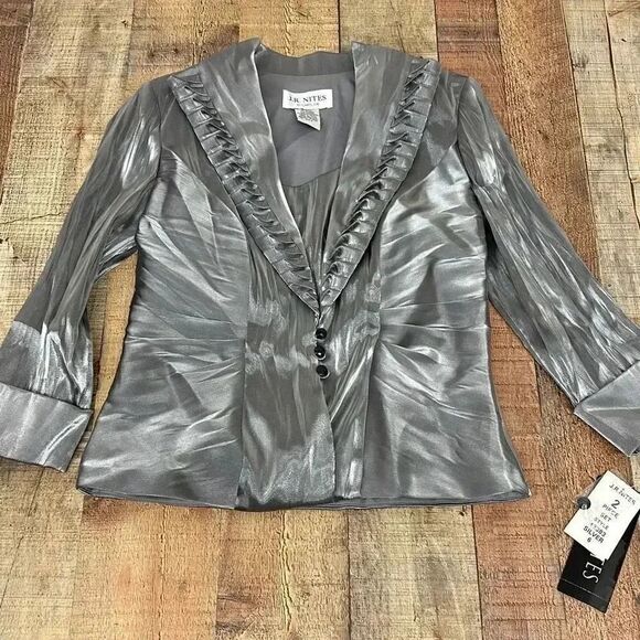 J.R. Nites by Carol Lin Jacket and Tank 2 Pc Metallic Silver Women’s Sz 6 - Picture 9 of 13